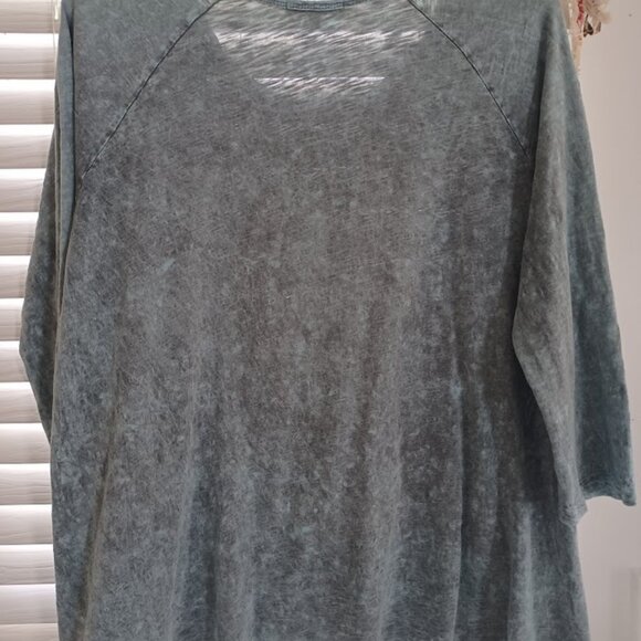 Jess & Jane L Made n USA Mineral Wash Tunic Top Blue Gray Floral Asian Y2K Retro - Picture 6 of 6